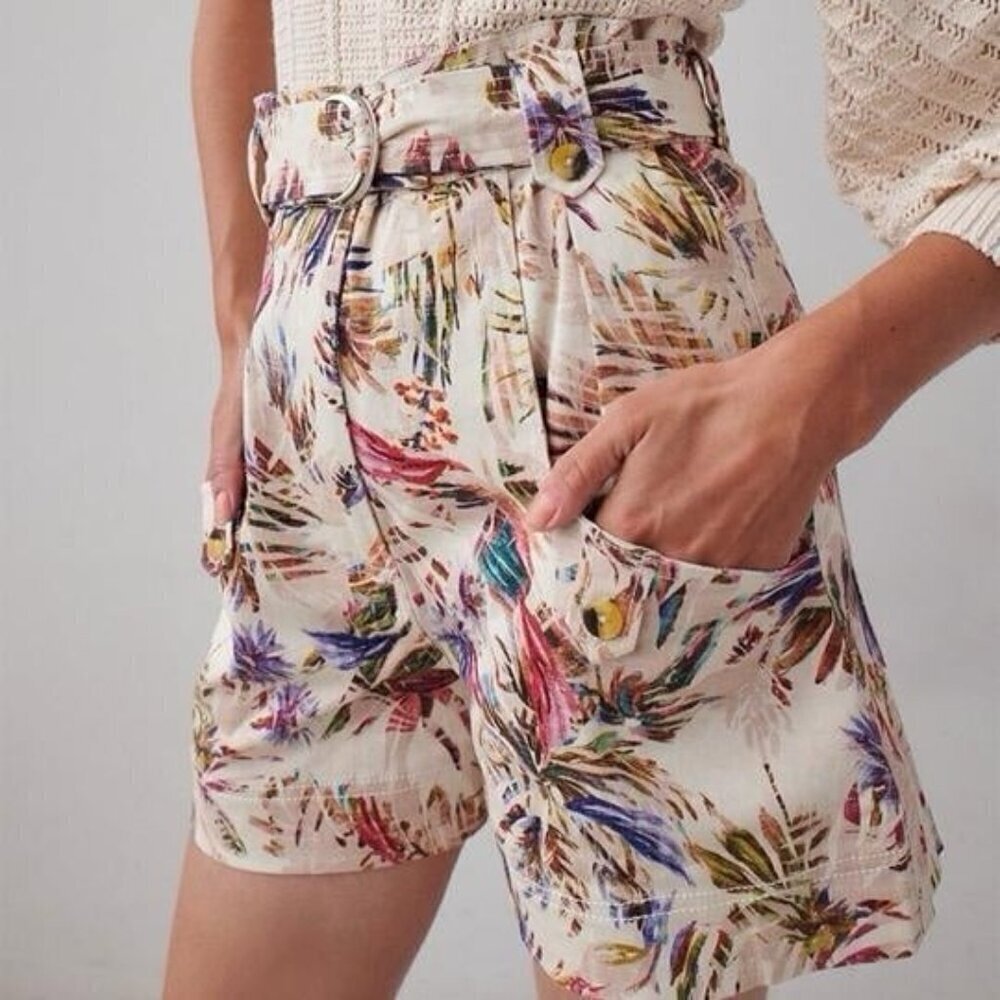 Chufy printed high waisted belted shorts